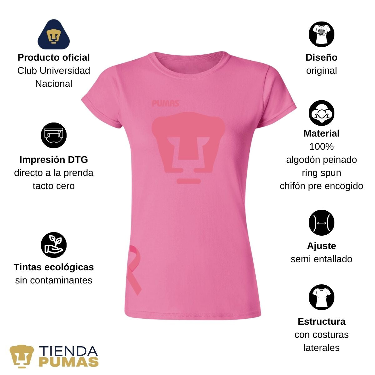 Playera Mujer Pumas UNAM Mes Rosa