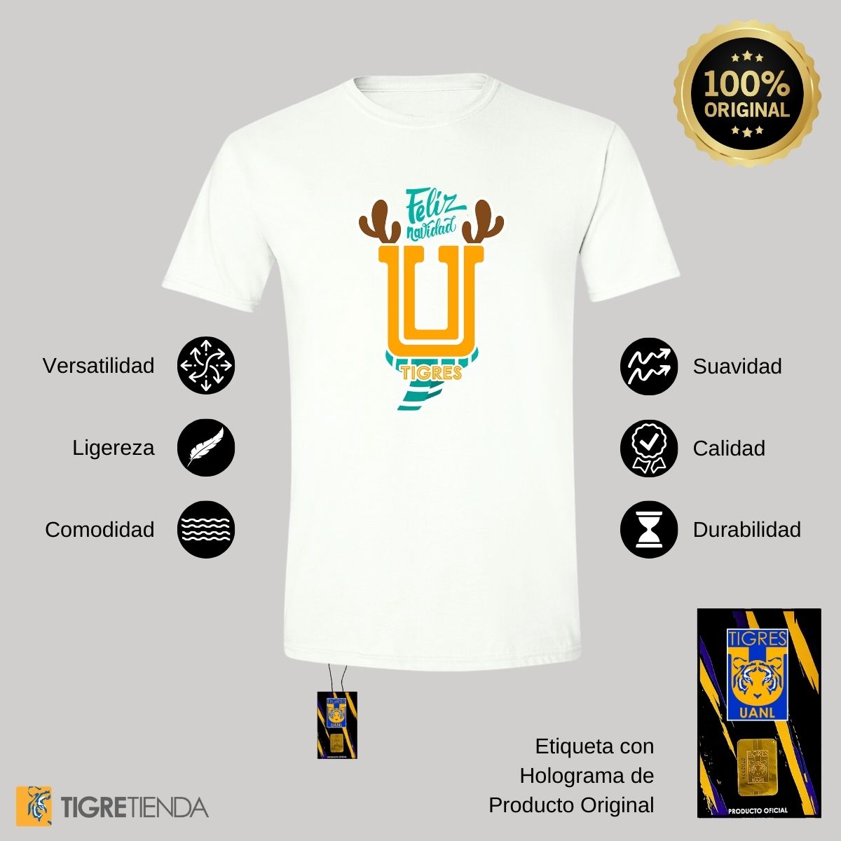 Playera Hombre Tigres UANL U Navideña