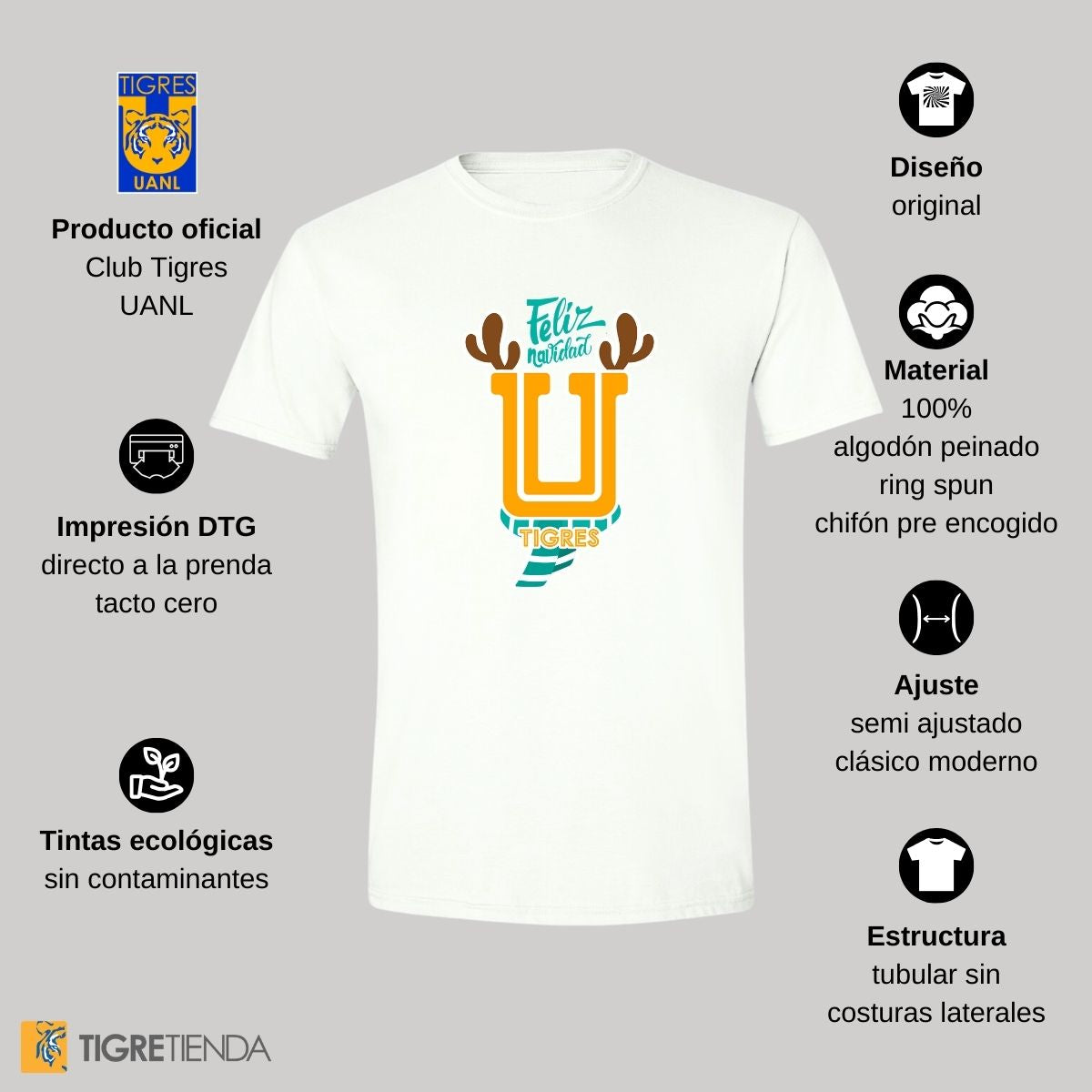 Playera Hombre Tigres UANL U Navideña