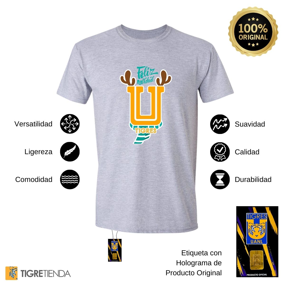 Playera Hombre Tigres UANL U Navideña