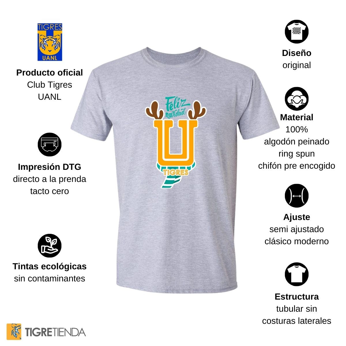 Playera Hombre Tigres UANL U Navideña