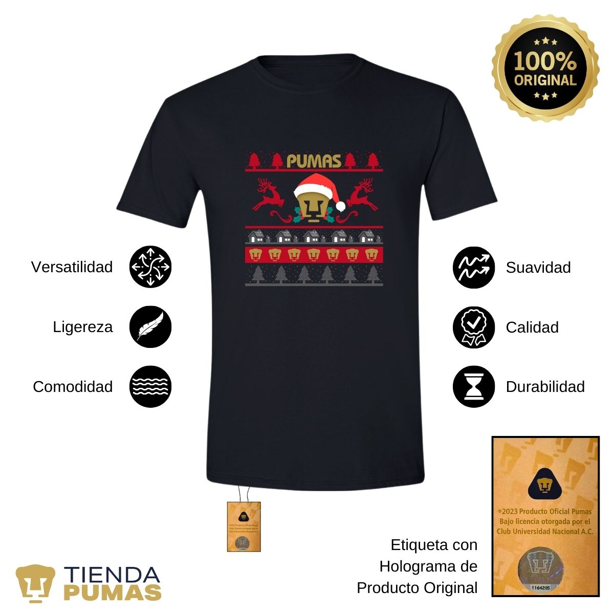 Playera Hombre Pumas UNAM Navideña Renos