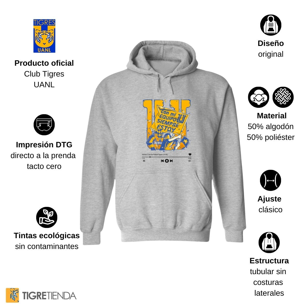 Sudadera Hombre Hoodies  Tigres UANL Con mi equipo