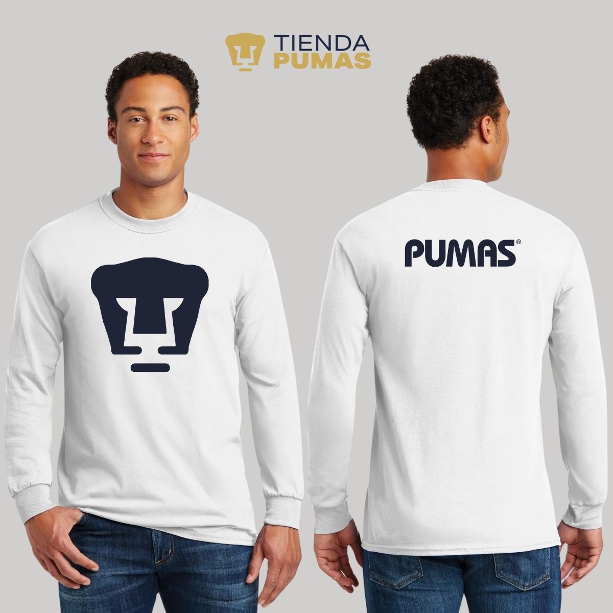 Playera Hombre Pumas Logo Azul Manga Larga