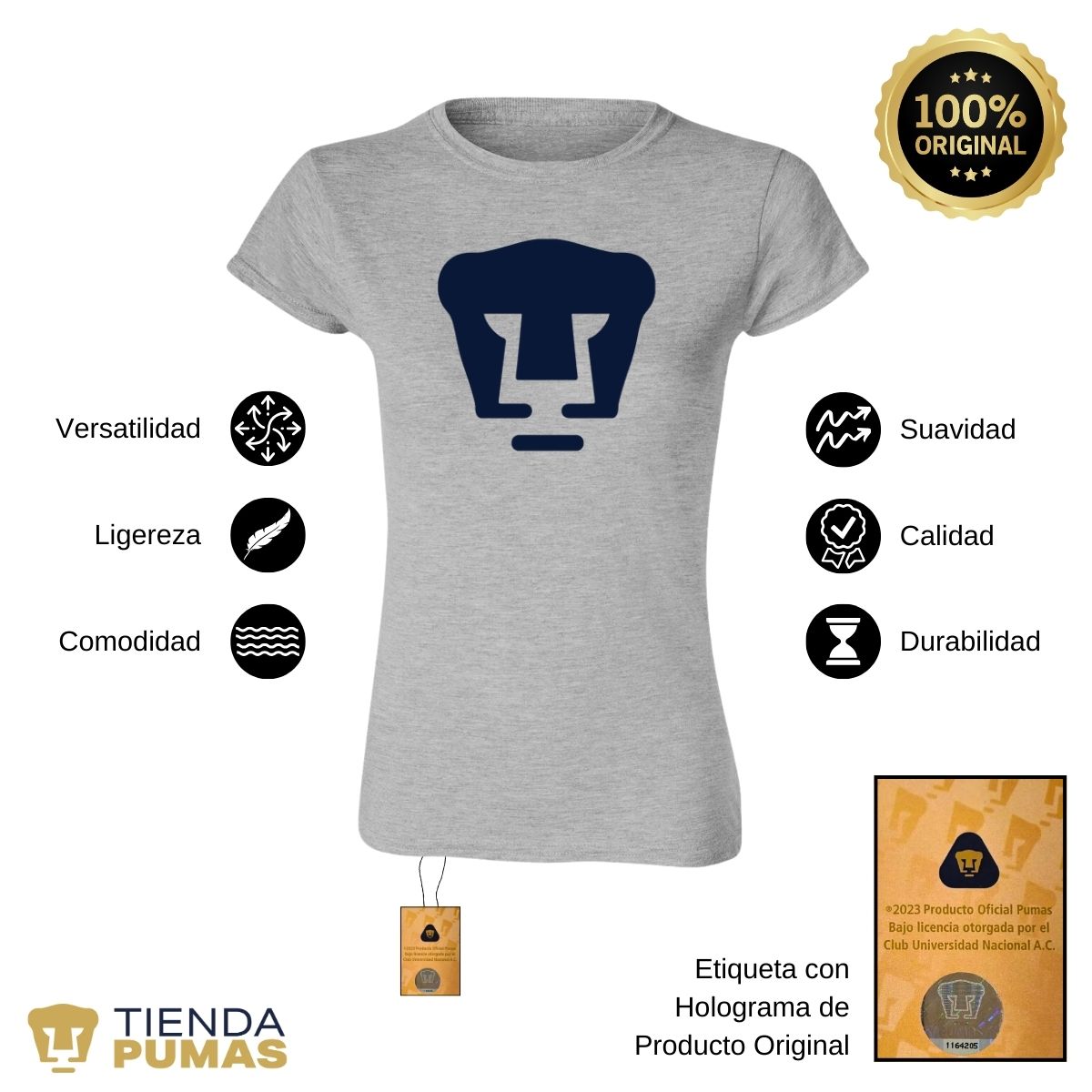 Playera Mujer Pumas Logo Azul