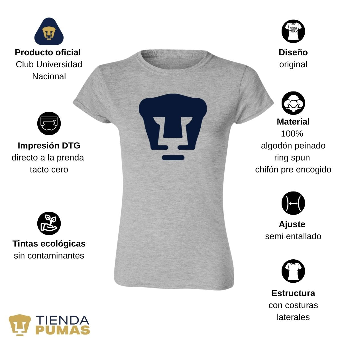 Playera Mujer Pumas Logo Azul