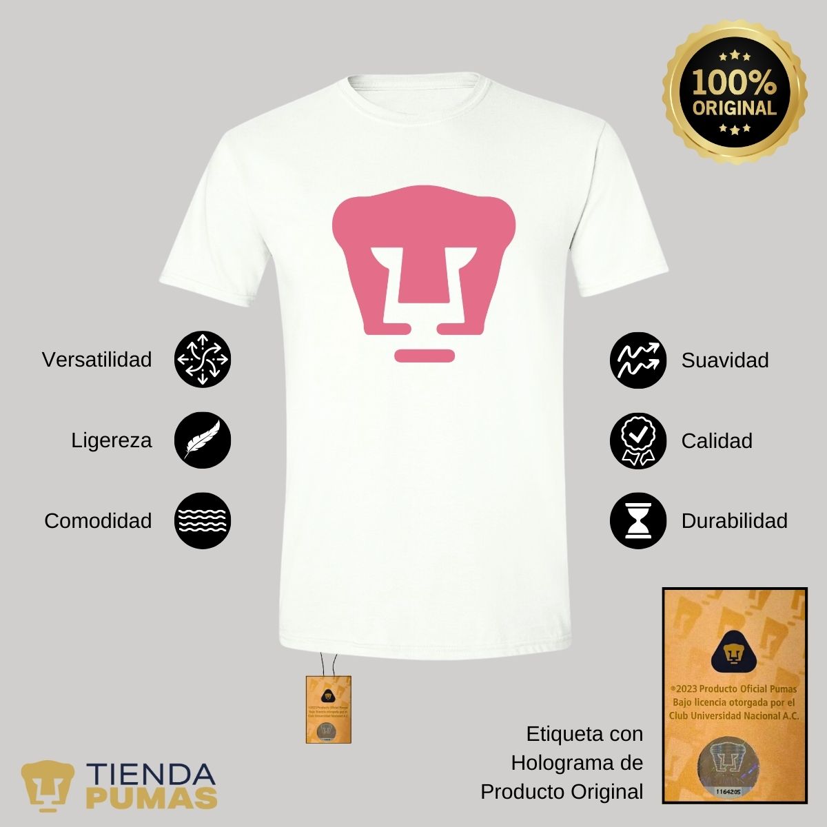 Playera Hombre Pumas UNAM Logo Rosa