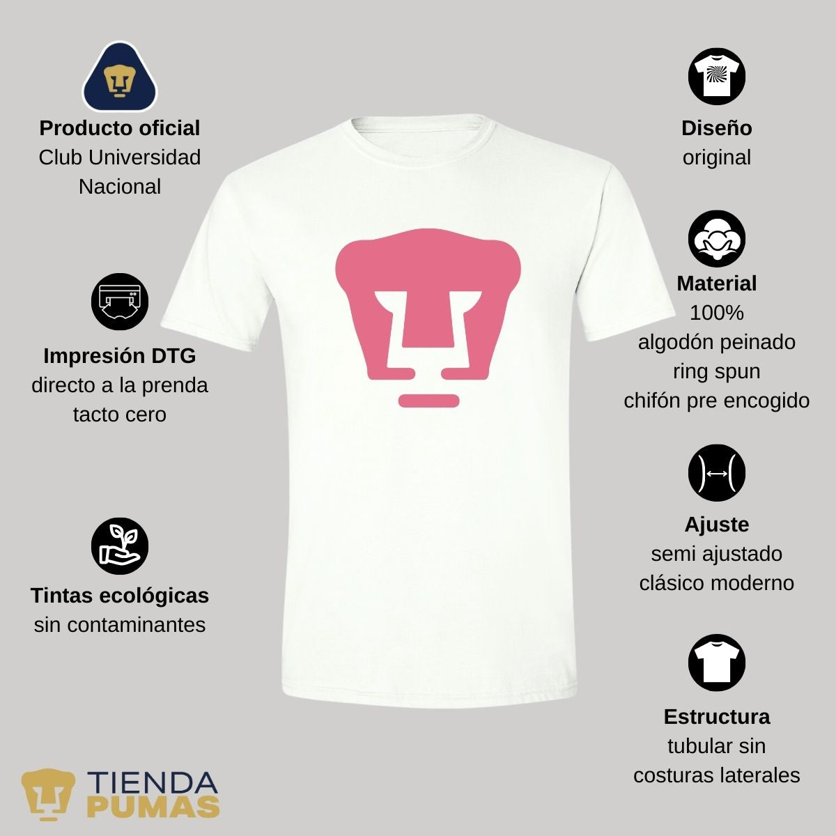 Playera Hombre Pumas UNAM Logo Rosa