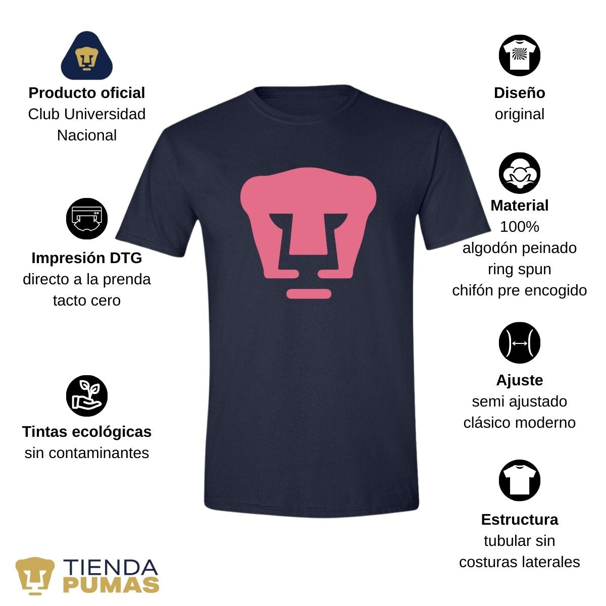 Playera Hombre Pumas UNAM Logo Rosa