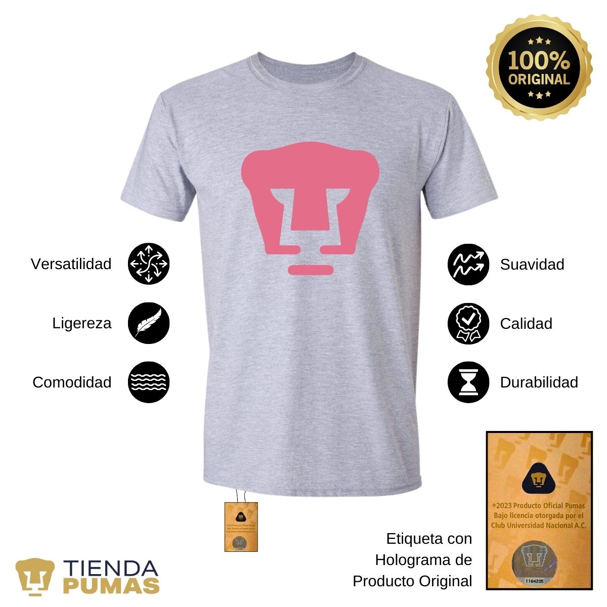 Playera Hombre Pumas UNAM Logo Rosa