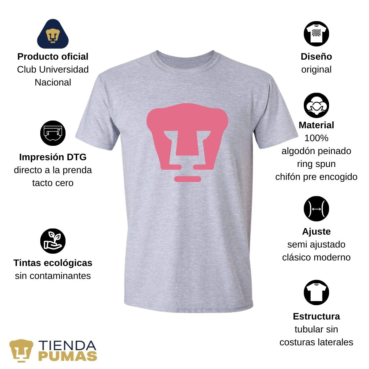 Playera Hombre Pumas UNAM Logo Rosa