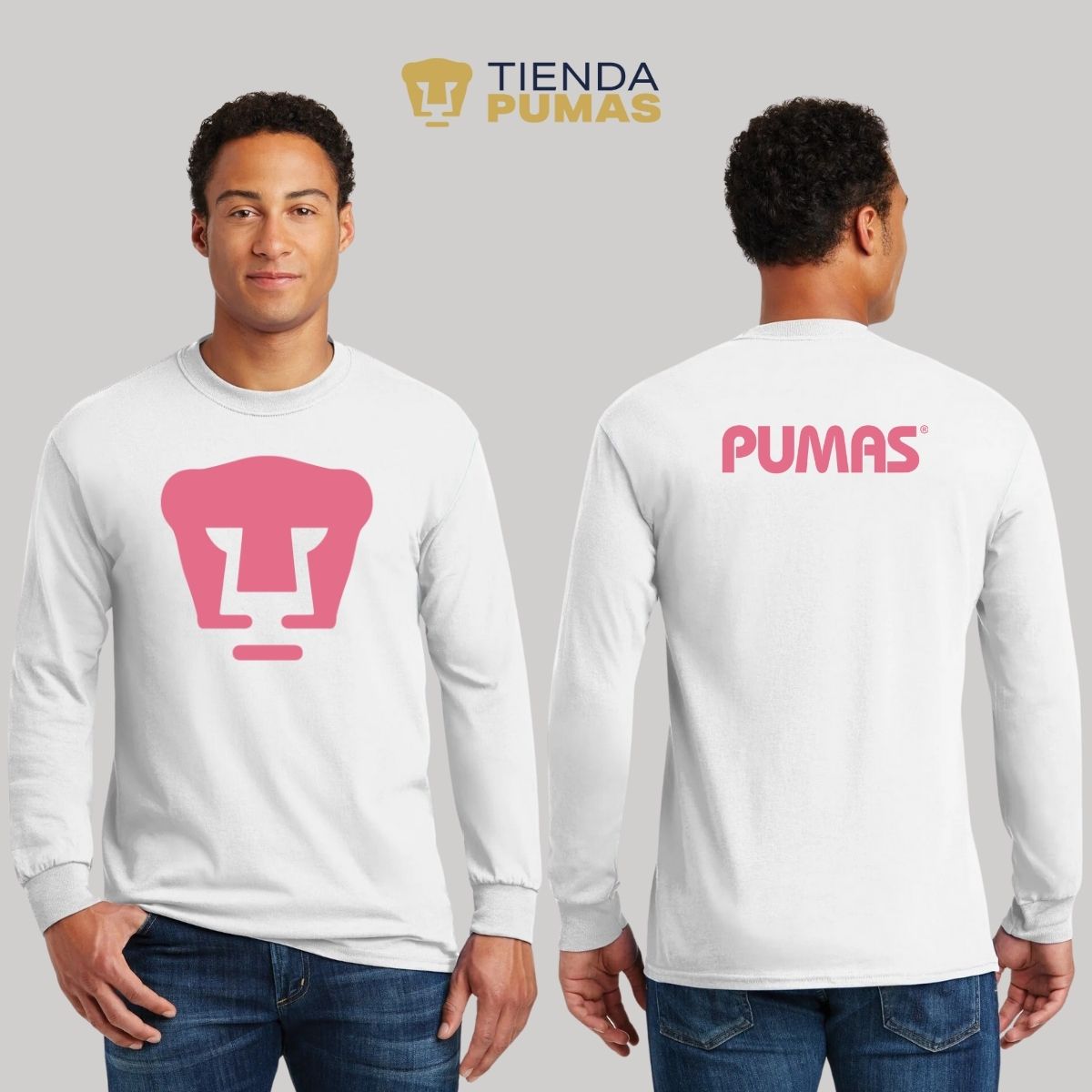 Playera Hombre Pumas Logo Rosa Manga Larga