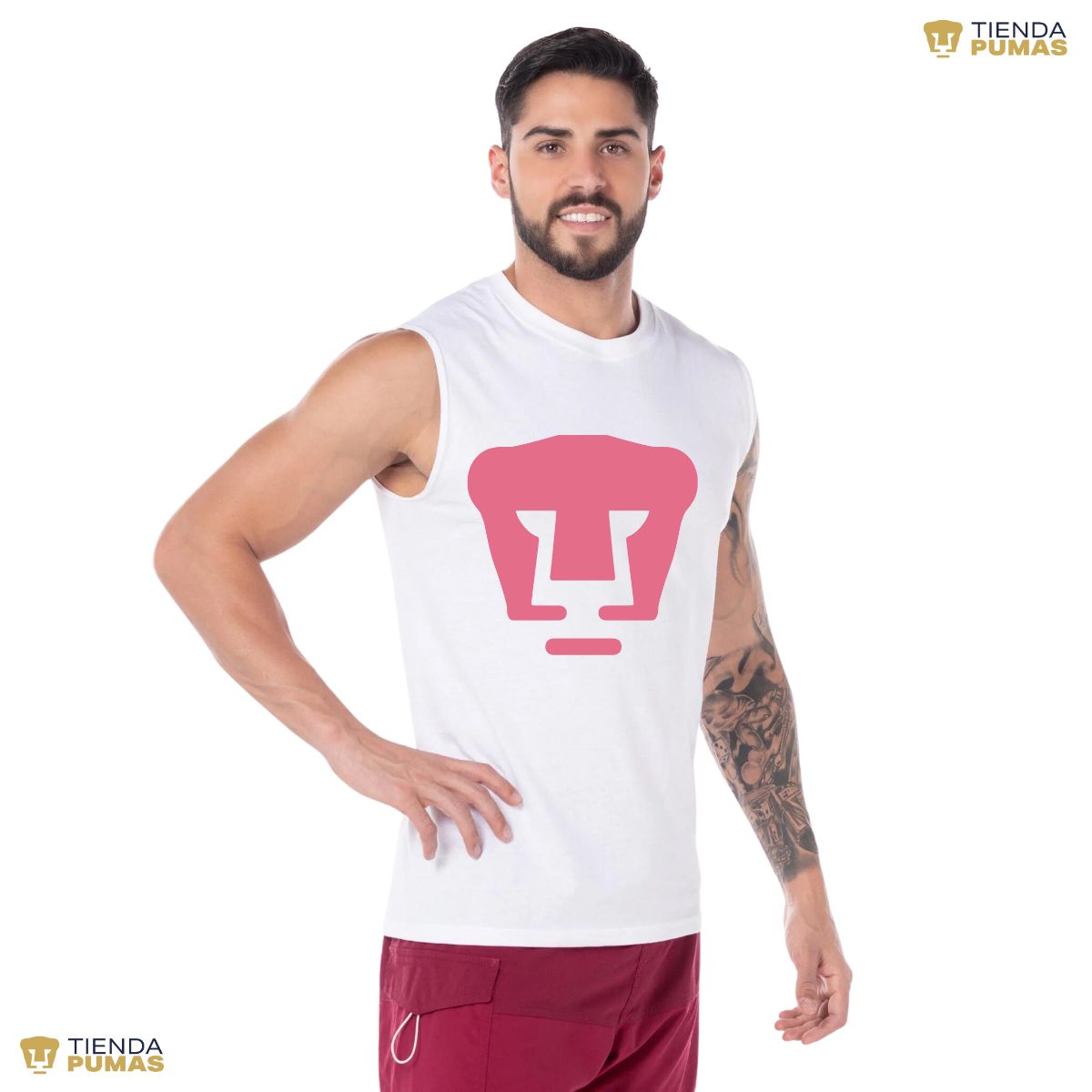 Playera Hombre Pumas Logo Rosa Sin Manga