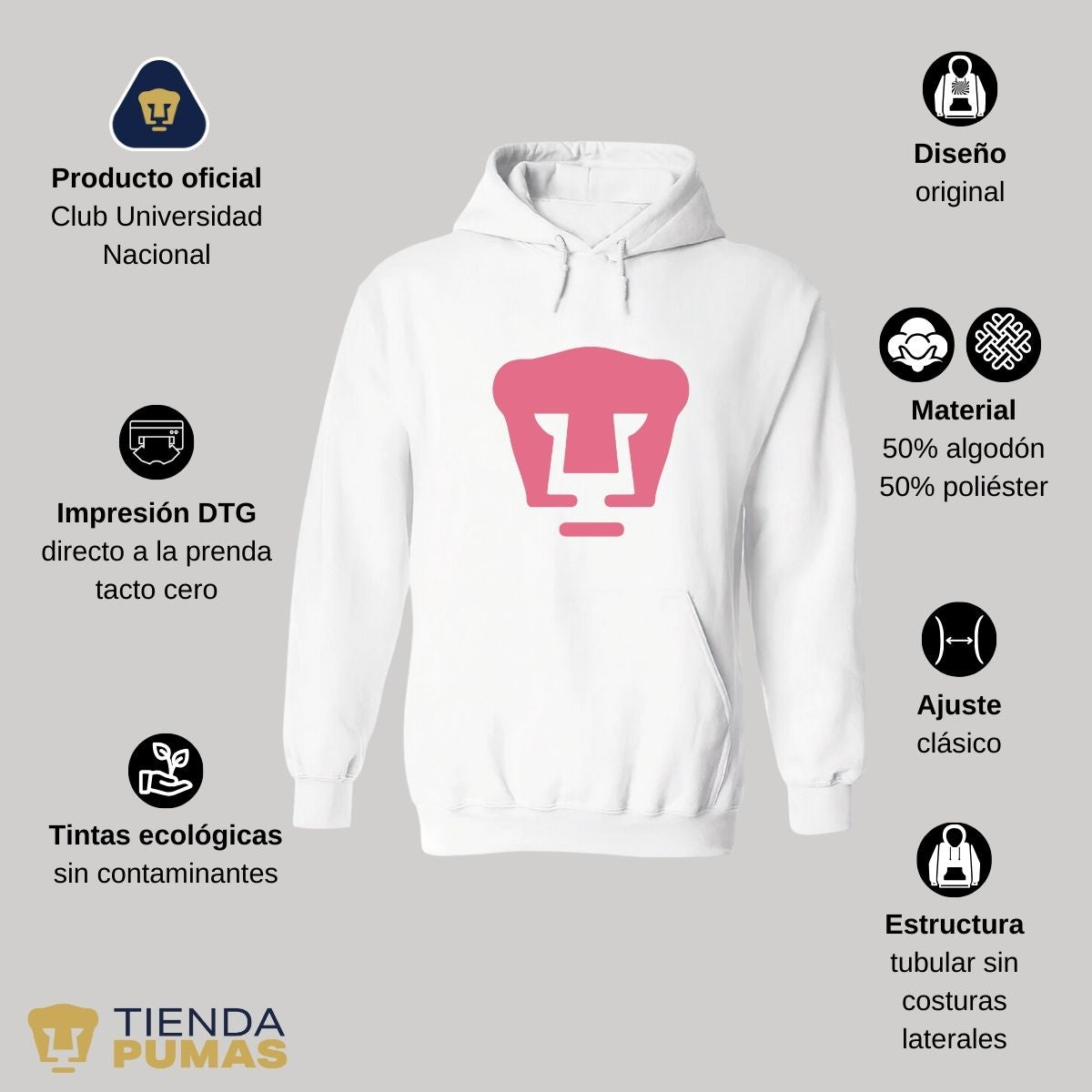 Sudadera para Hombre Hoodie Pumas UNAM Logo Rosa