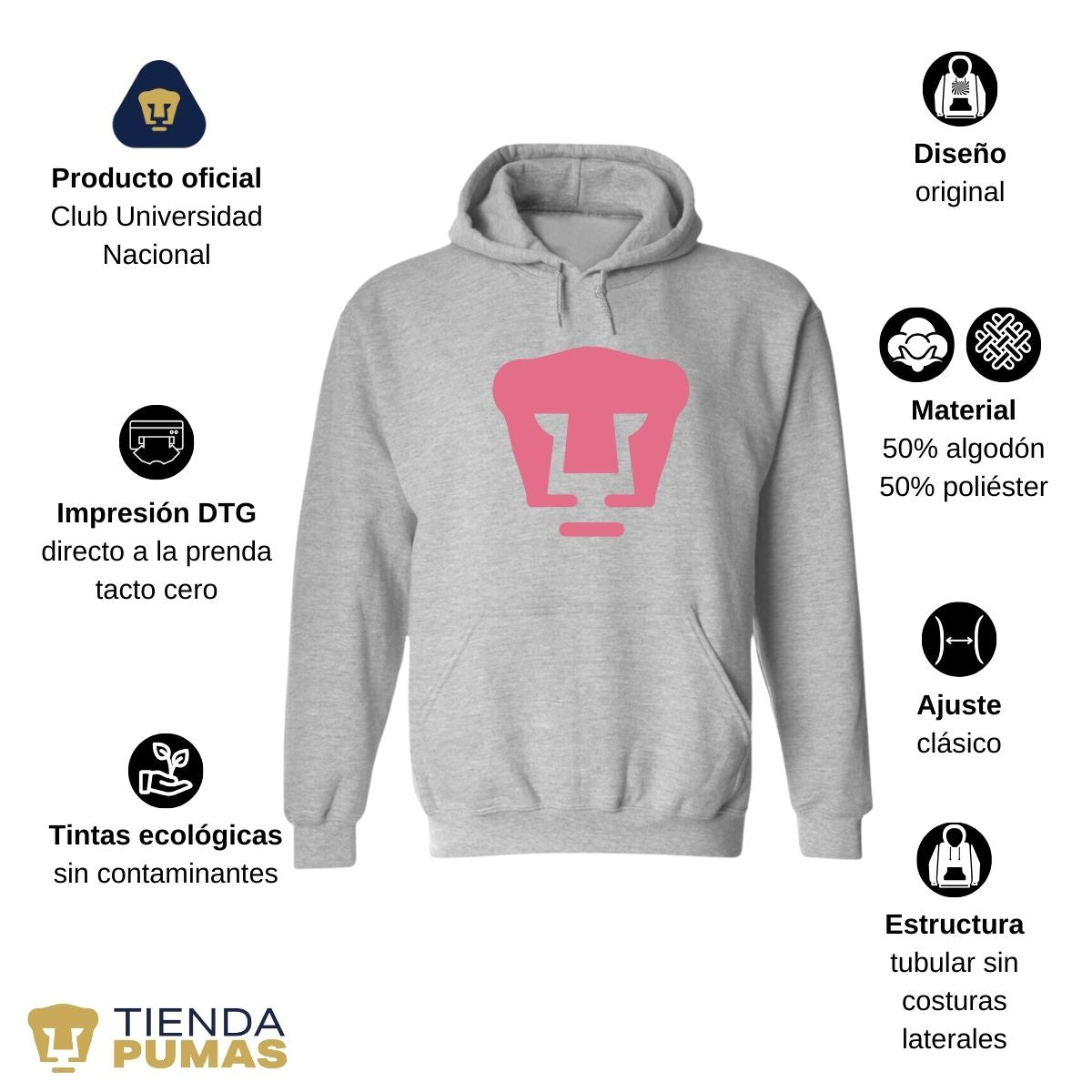 Sudadera para Hombre Hoodie Pumas UNAM Logo Rosa