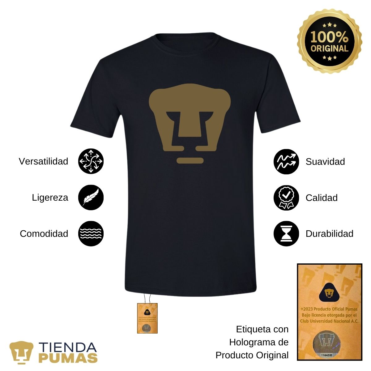 Playera Hombre Pumas Logo Dorado