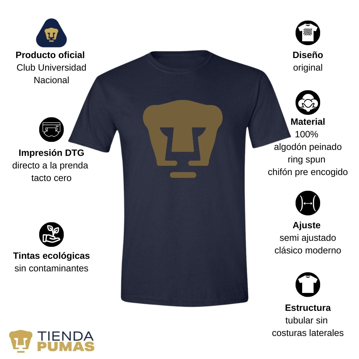 Playera Hombre Pumas Logo Dorado