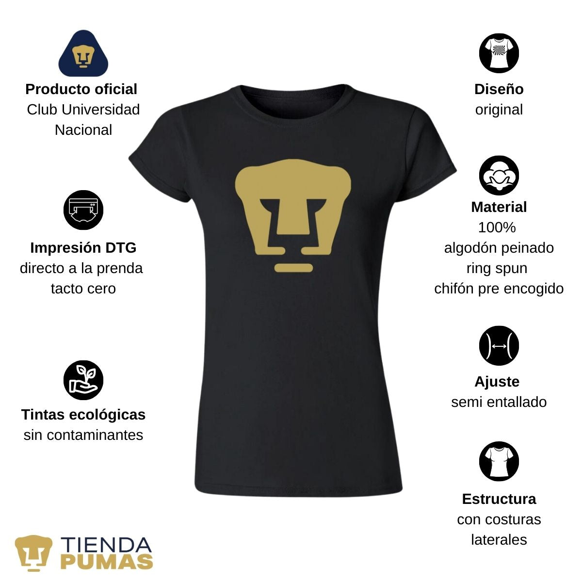 Playera Pumas UNAM Mujer Logo Dorado