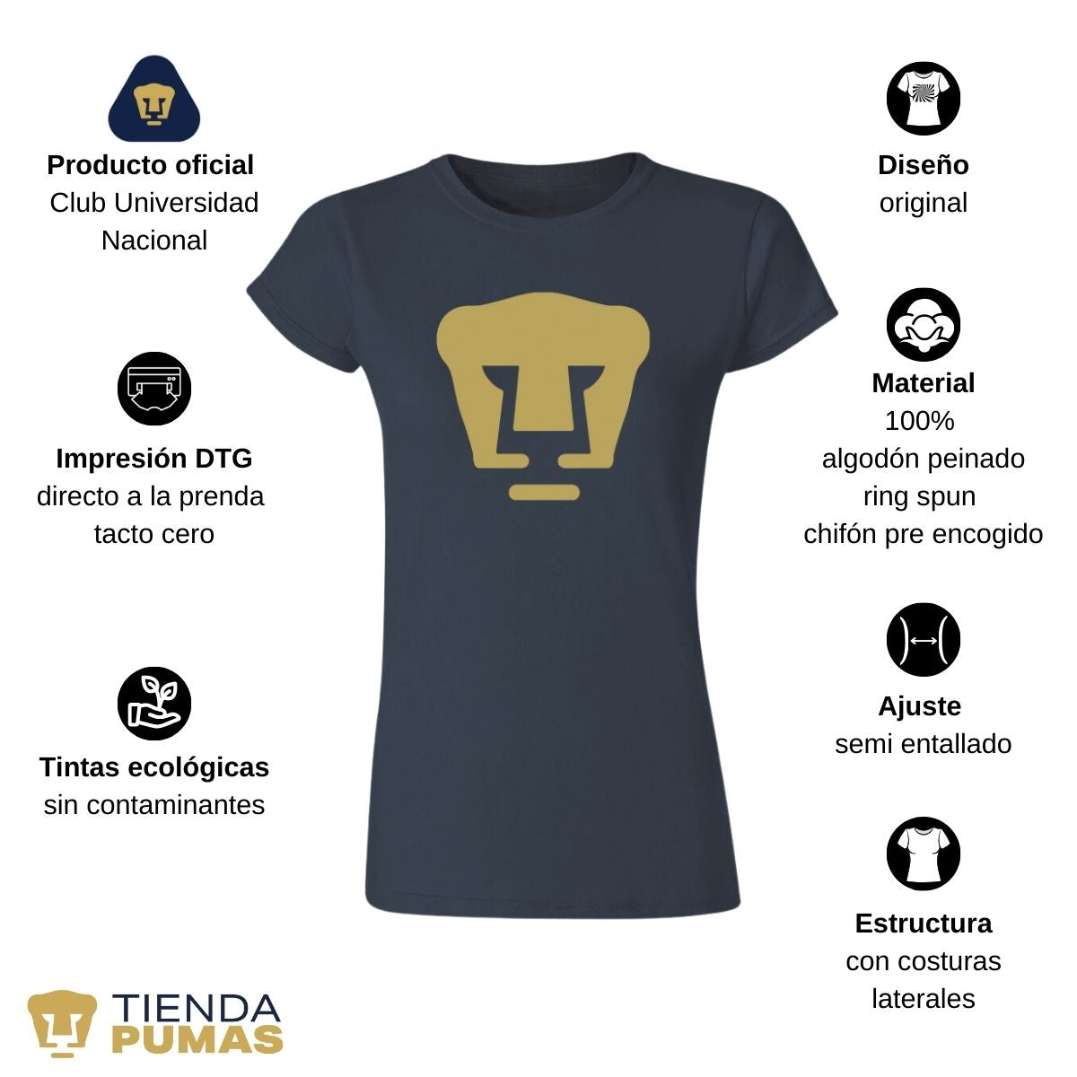 Playera Pumas UNAM Mujer Logo Dorado