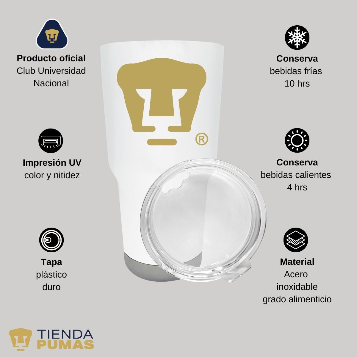 Termo 30 Oz Pumas UNAM Logo dorado