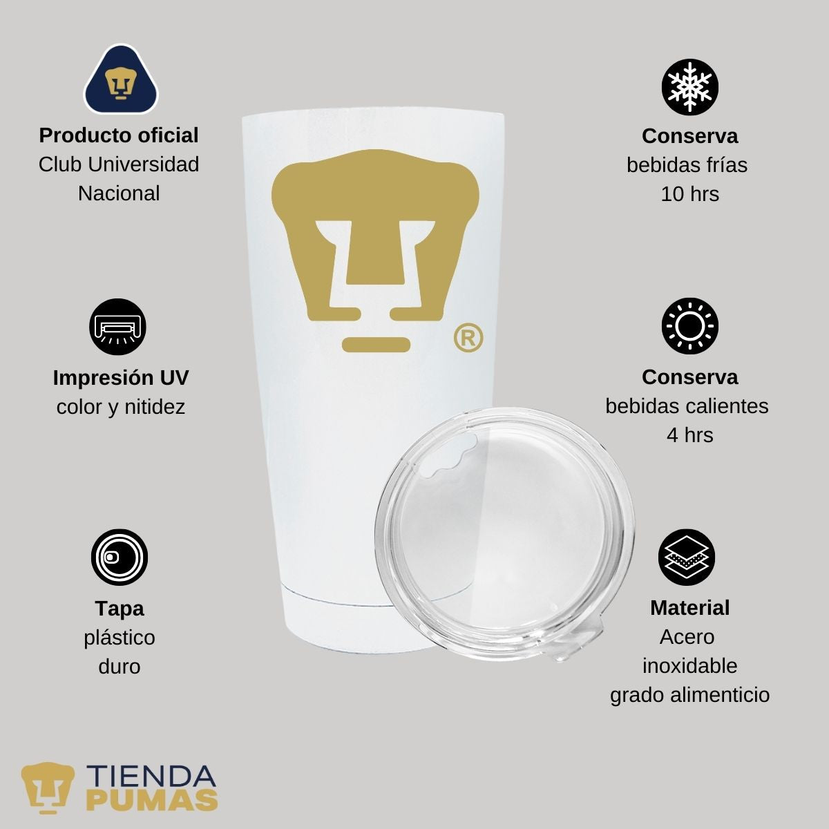 Termo 20 Oz Pumas UNAM Logo dorado