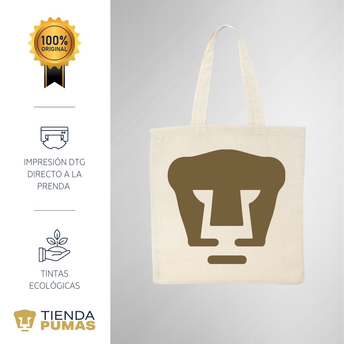 Bolsa Tote Pumas Logo Dorado