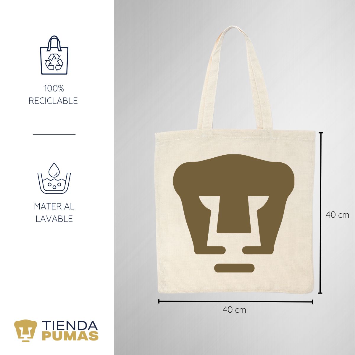 Bolsa Tote Pumas Logo Dorado