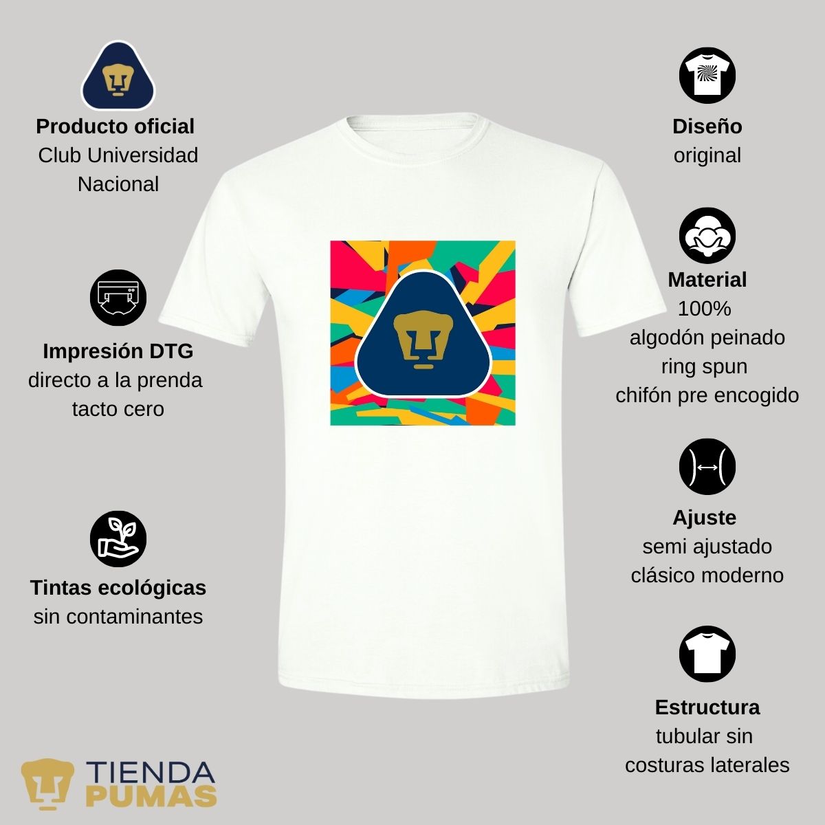 Playera Deportiva Hombre Pumas UNAM Logo Multicolor