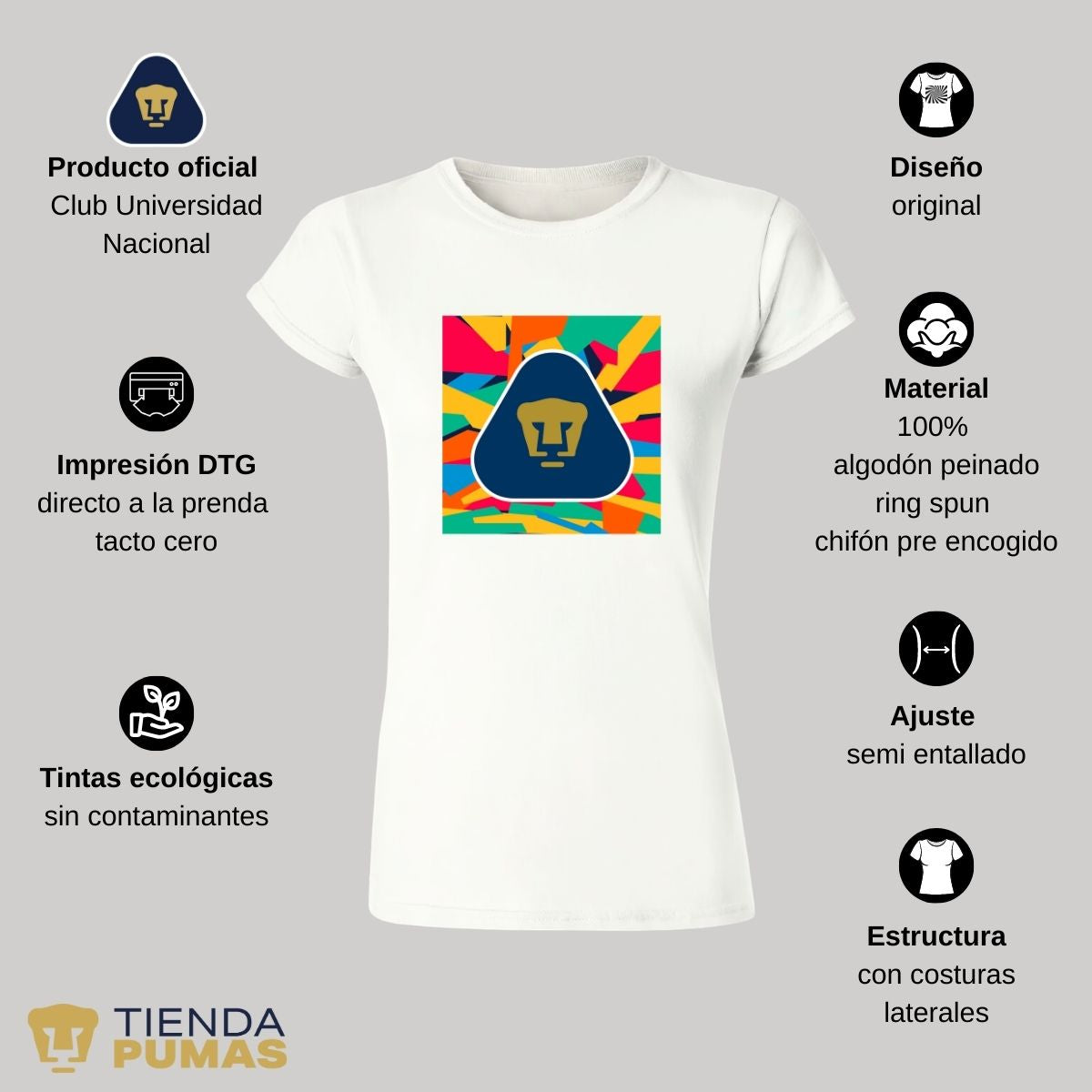 Playera Mujer Pumas UNAM Logo Multicolor