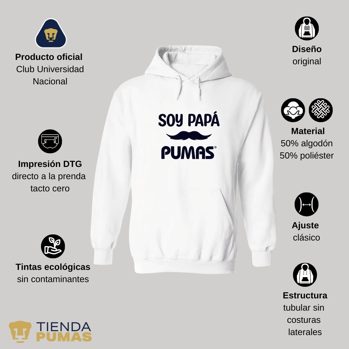 Sudadera Hombre Hoodie Pumas UNAM El mejor Papá