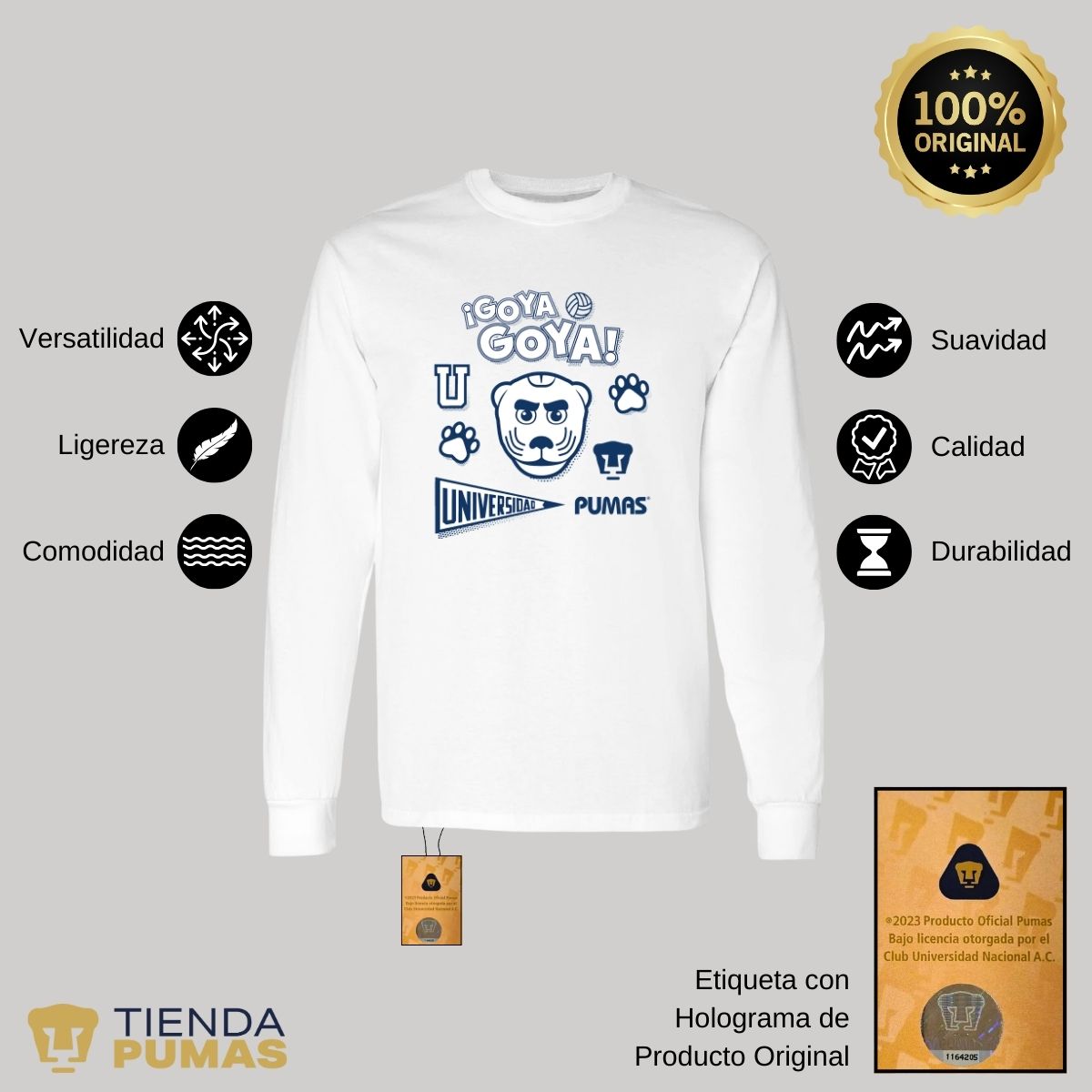 Playera Hombre Pumas UNAM Goyo Universidad Manga Larga