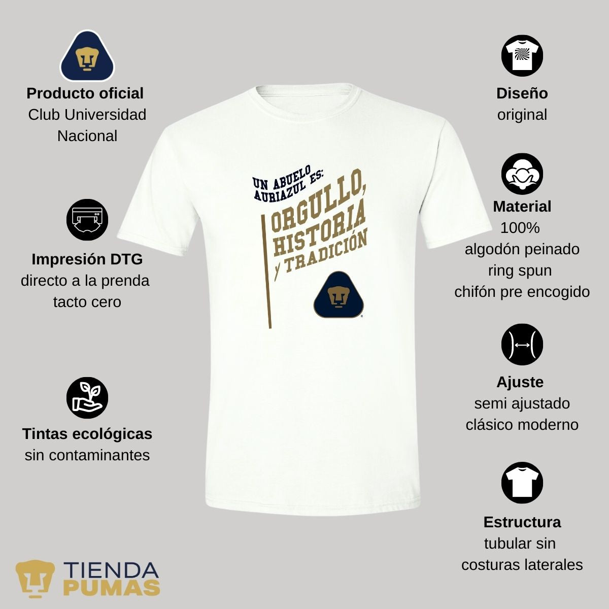 Playera Deportiva Hombre Pumas UNAM Abuelo Auriazul