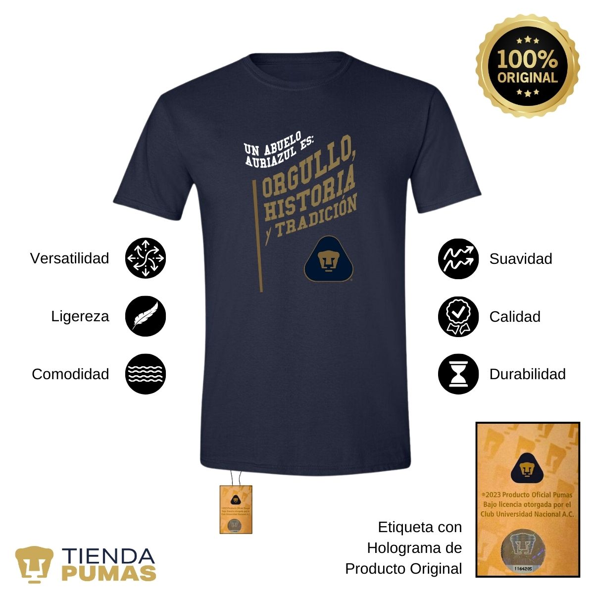 Playera Deportiva Hombre Pumas UNAM Abuelo Auriazul