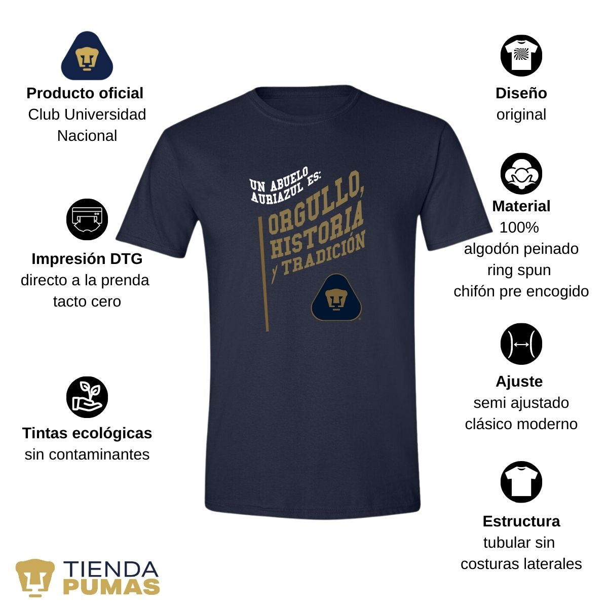 Playera Deportiva Hombre Pumas UNAM Abuelo Auriazul