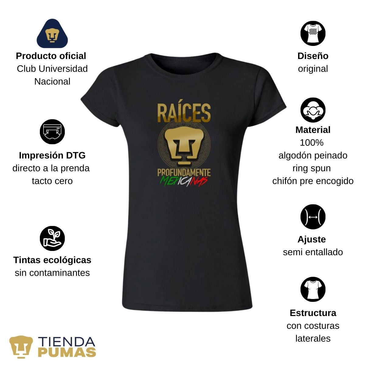 Playera Mujer Pumas UNAM Raíces Mexicanas