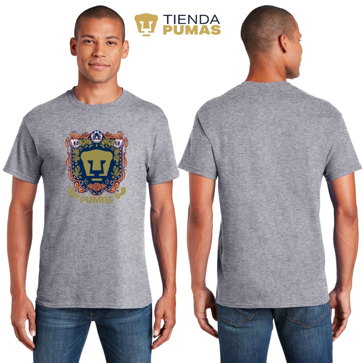 Playera Hombre Pumas UNAM Día de Muertos Naranja