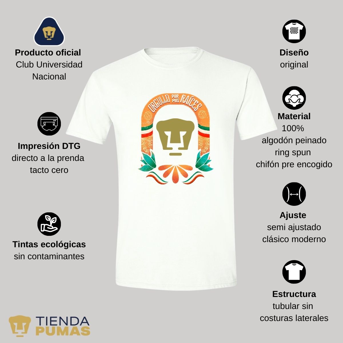 Playera Deportiva Hombre Pumas UNAM Orgullo por mis raíces