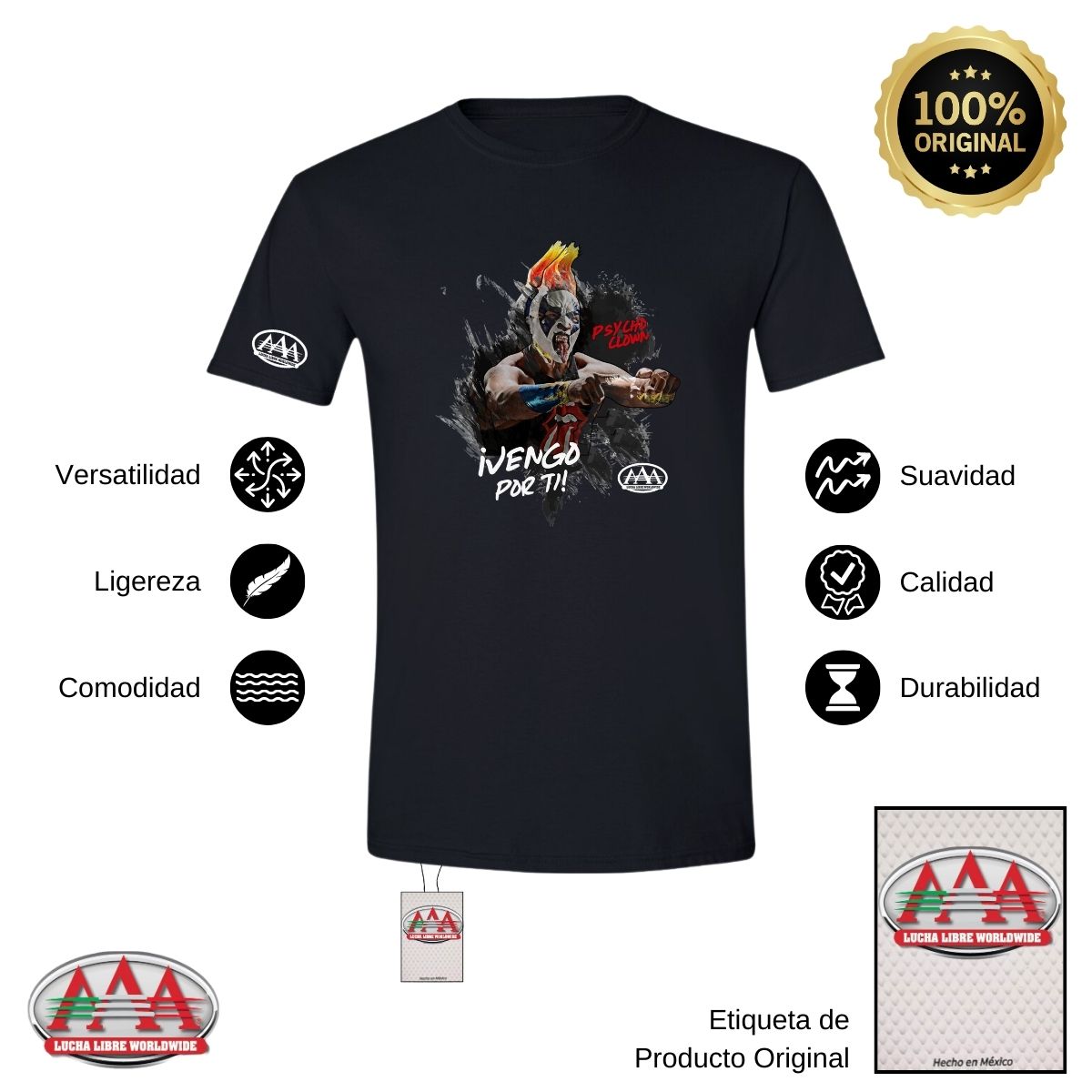 Playera Deportiva Hombre Lucha Libre AAA Psycho Clown Vengo