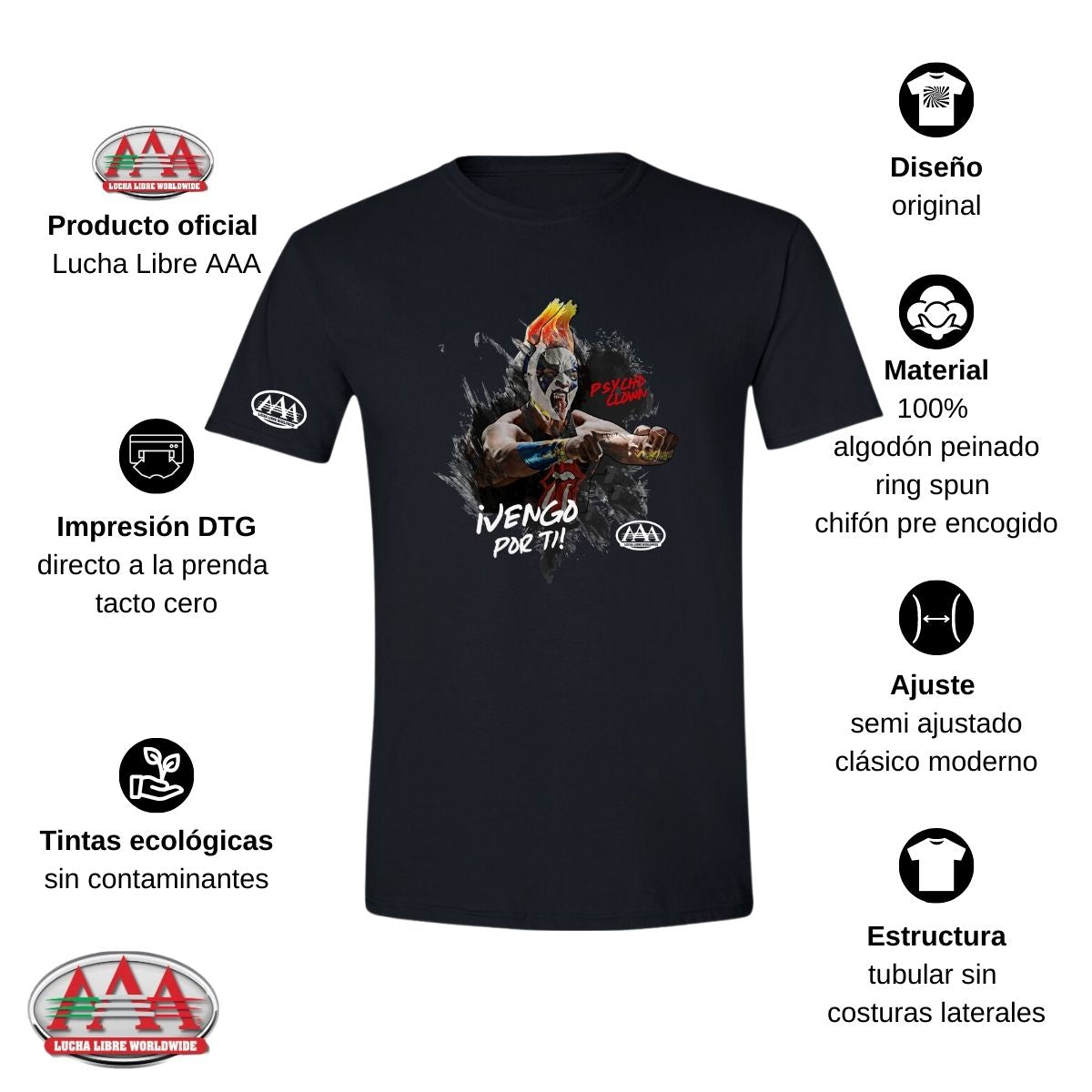 Playera Deportiva Hombre Lucha Libre AAA Psycho Clown Vengo