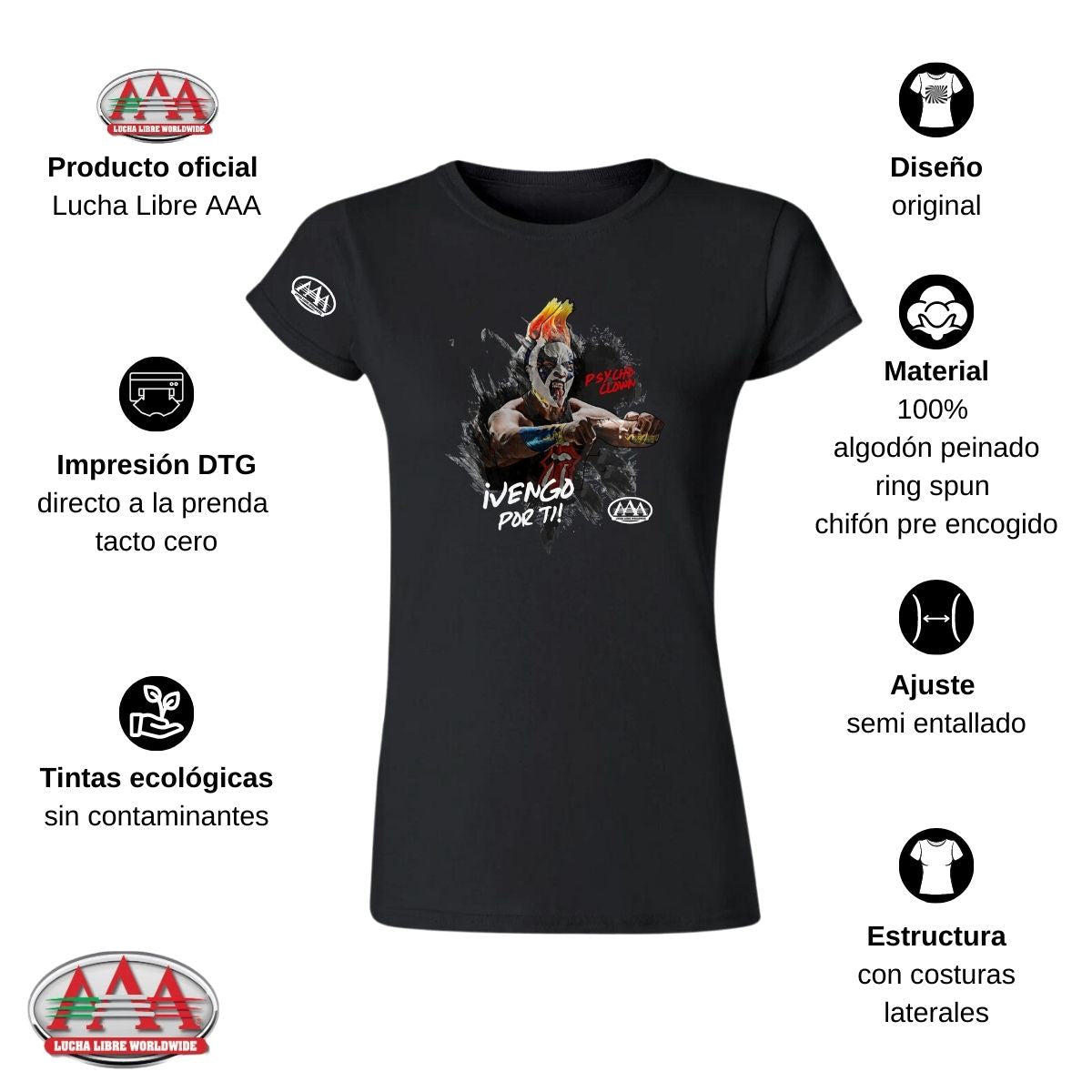 Jersey Playera Lucha Libre AAA Mujer Psycho Clown Vengo