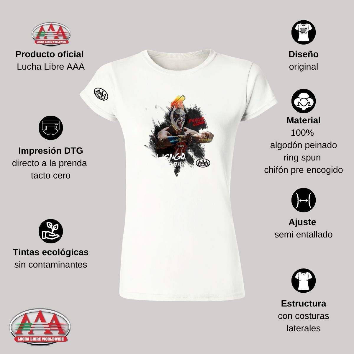 Jersey Playera Lucha Libre AAA Mujer Psycho Clown Vengo