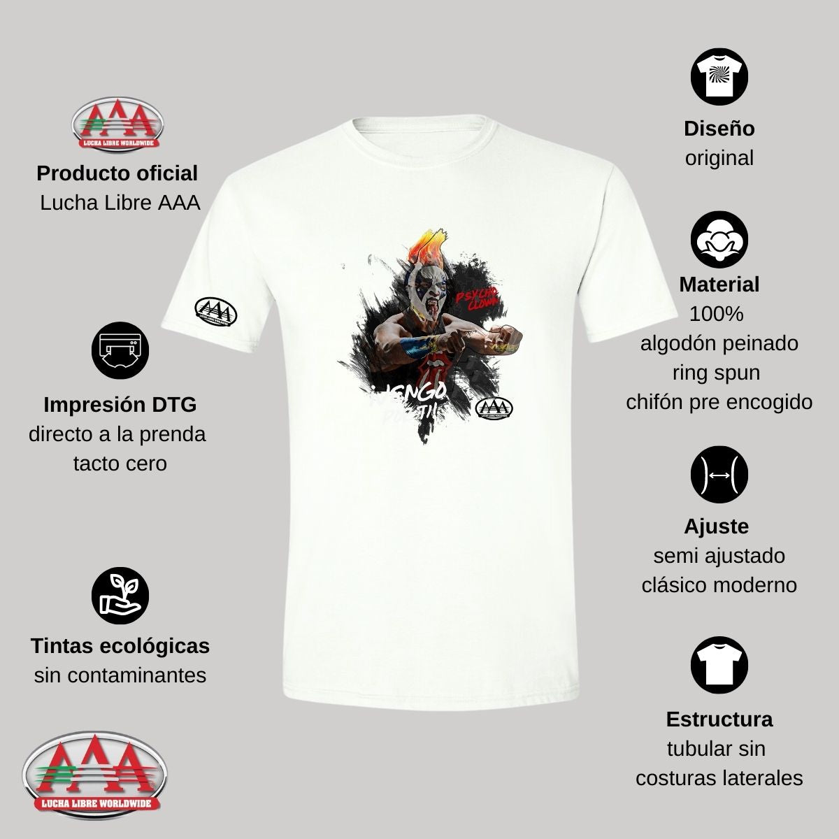 Playera Deportiva Hombre Lucha Libre AAA Psycho Clown Vengo