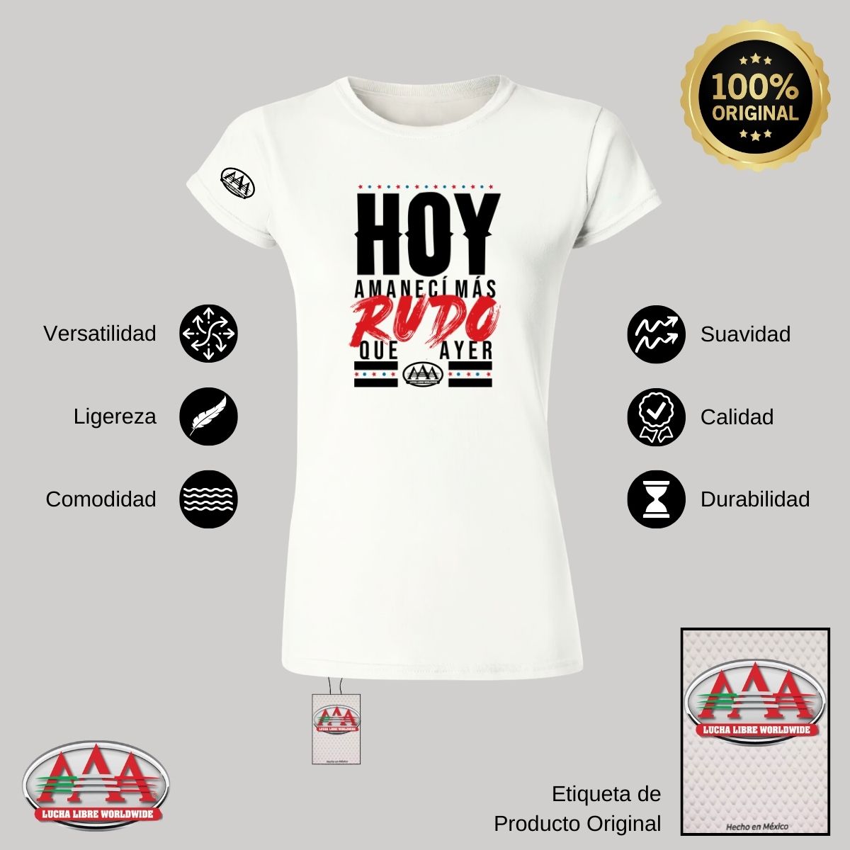 Playera Mujer Lucha Libre AAA Amanecí Más Rudo