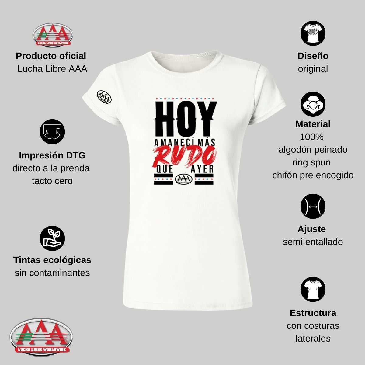 Playera Mujer Lucha Libre AAA Amanecí Más Rudo