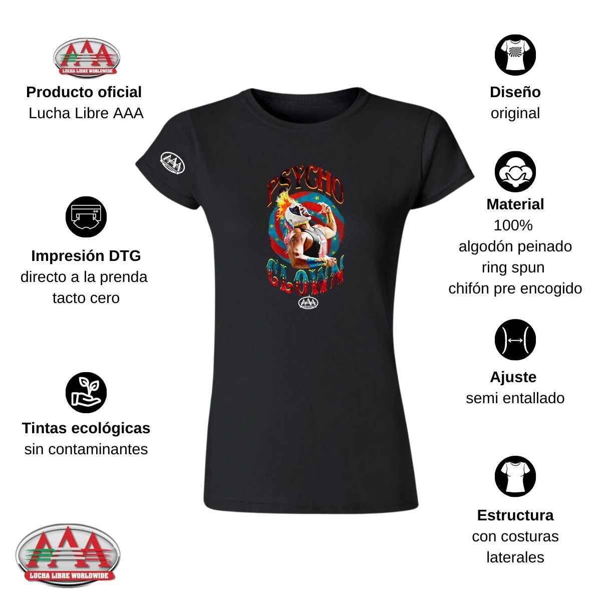 Jersey Playera Lucha Libre AAA Mujer Psycho Clown AAA