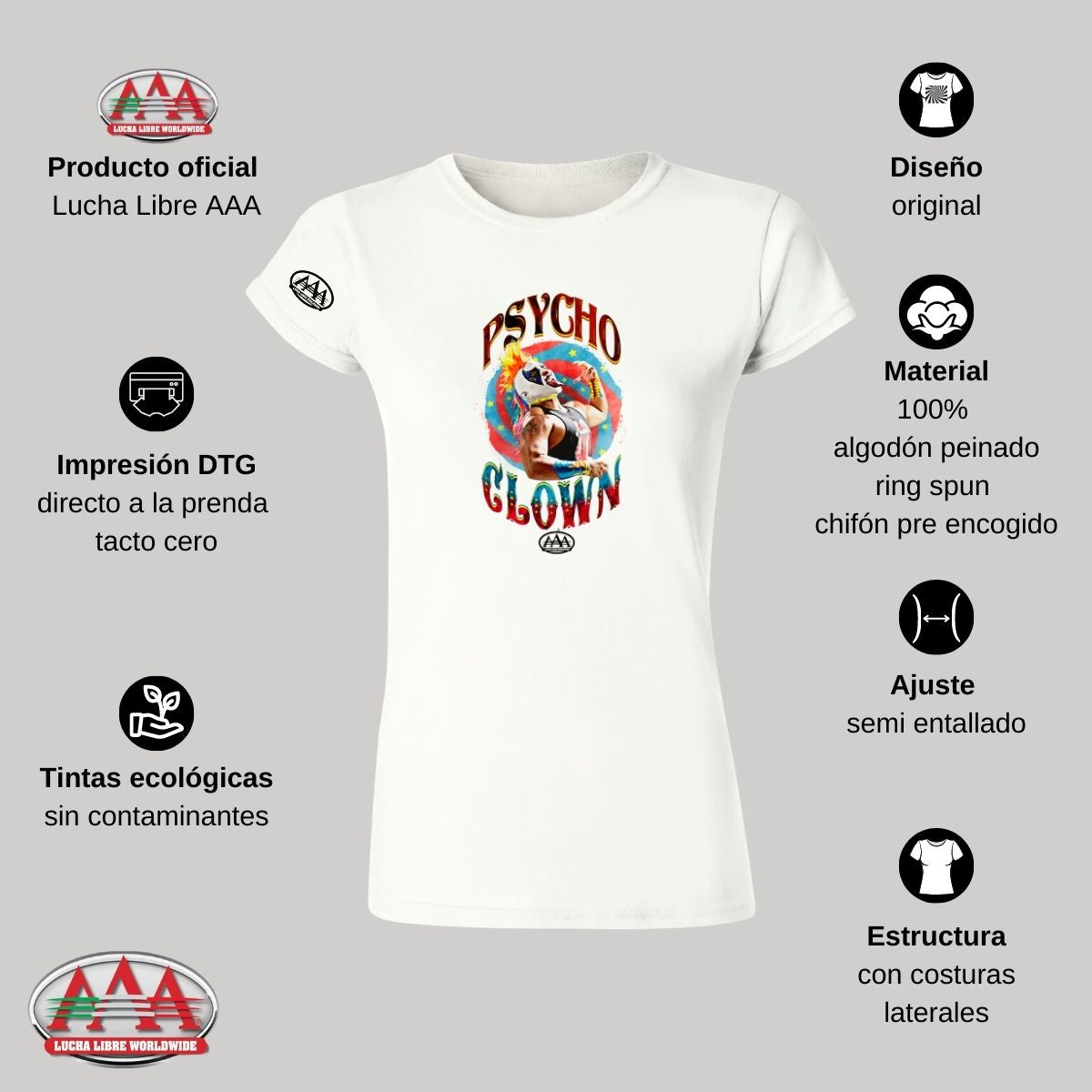 Jersey Playera Lucha Libre AAA Mujer Psycho Clown AAA