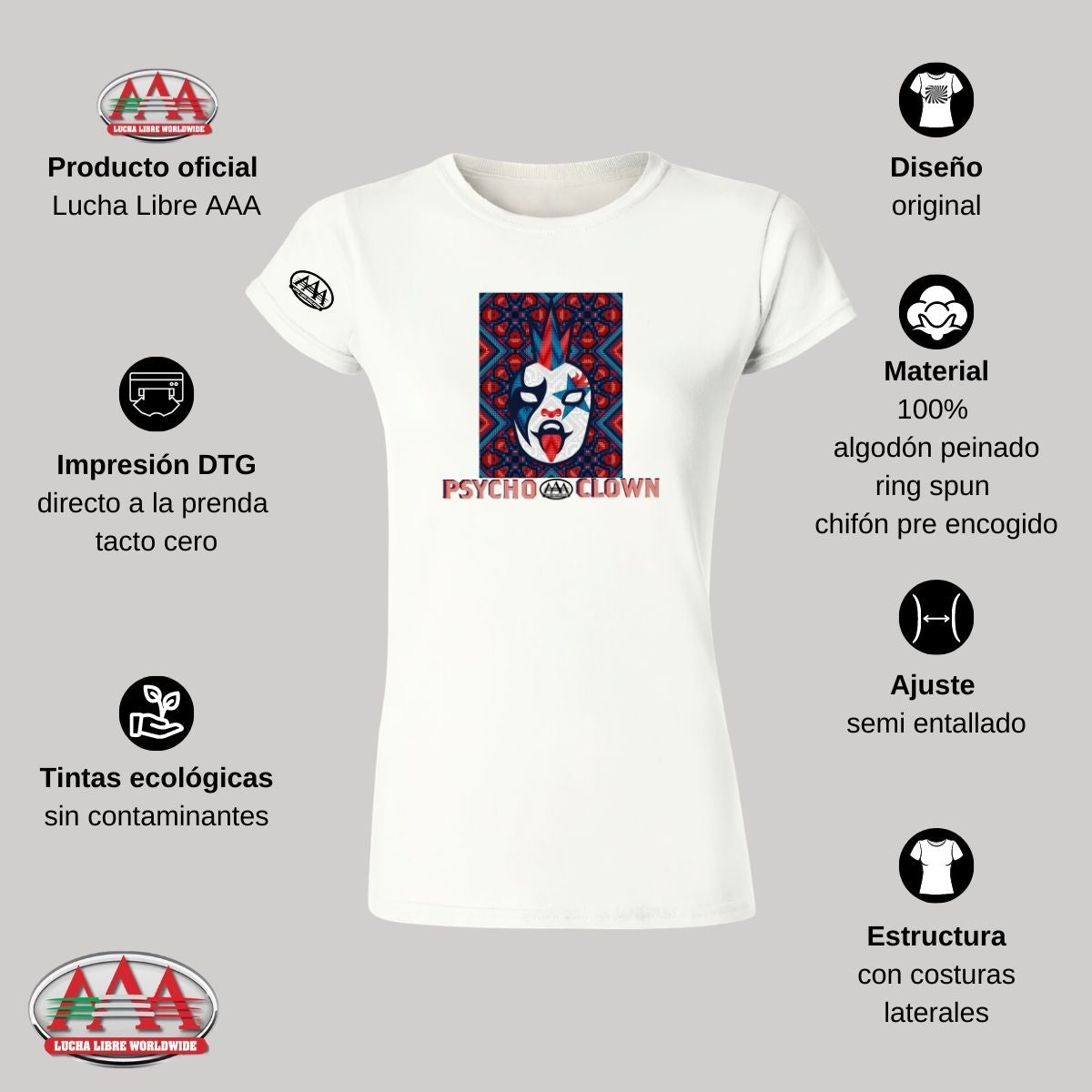 Jersey Playera Lucha Libre AAA Mujer Psycho Clown Huichol