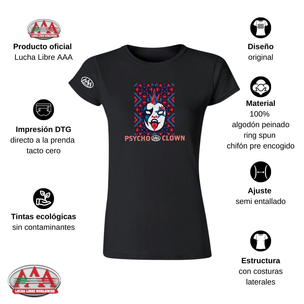 Jersey Playera Lucha Libre AAA Mujer Psycho Clown Huichol