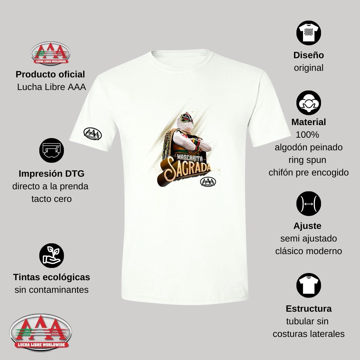 Playera Hombre Lucha Libre AAA Luchadores Mascarita Sagrada