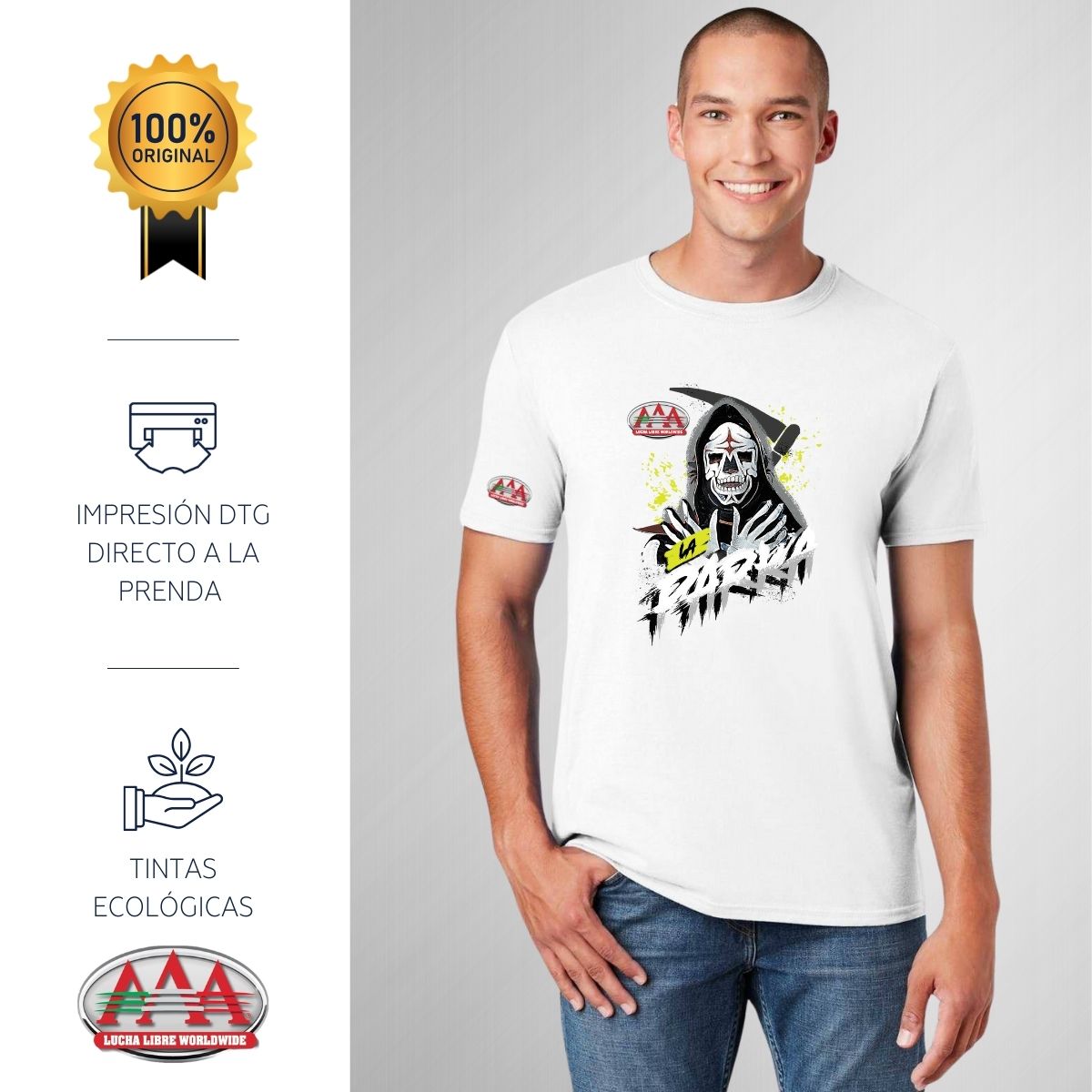 Playera Hombre Lucha Libre AAA Luchador La Parka Fosfo